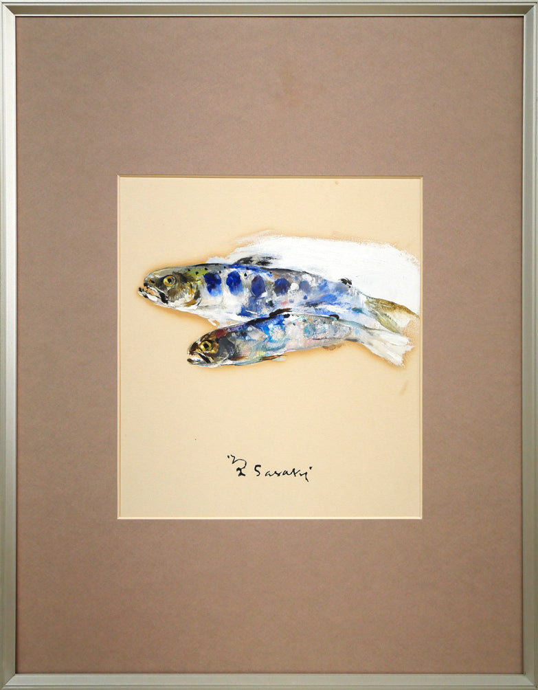 佐々木栄松「山女魚」油絵・色紙