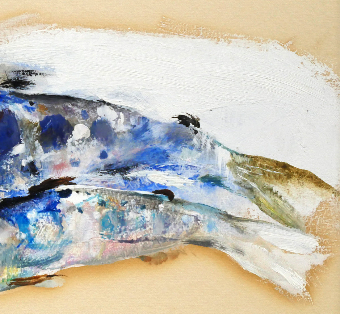 佐々木栄松「山女魚」油絵・色紙 拡大画像2