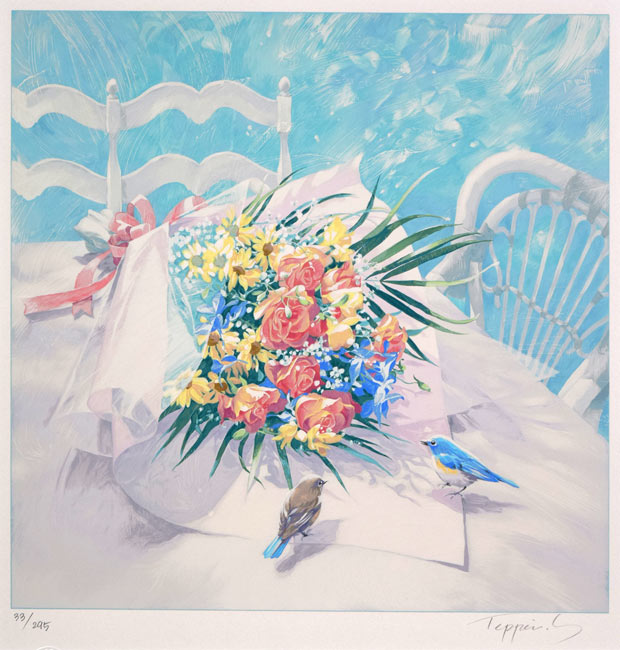 笹倉鉄平「ブレストンコートにて」シルクスクリーン版画 作品全体拡大画像