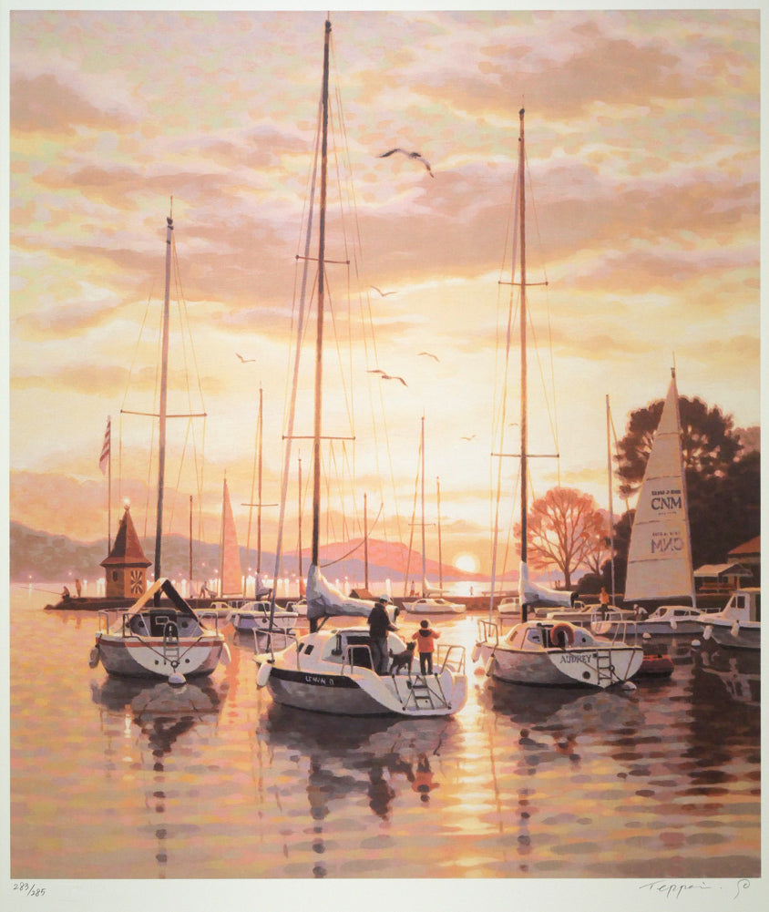 笹倉鉄平「モルジュの夕陽」リトグラフ&シルクスクリーン版画 作品全体拡大画像