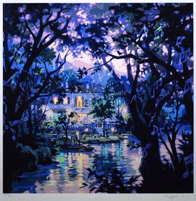 笹倉鉄平「ヴァイオリンの森に」シルクスクリーン版画 作品全体拡大画像