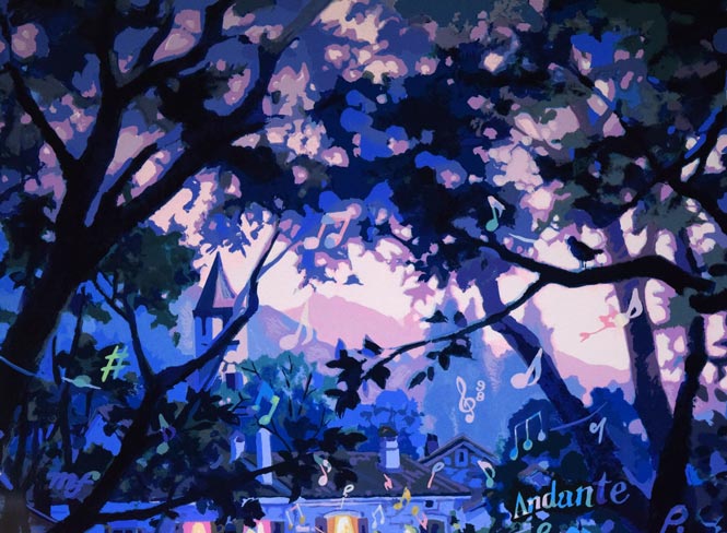 笹倉鉄平「ヴァイオリンの森に」シルクスクリーン版画 拡大画像1