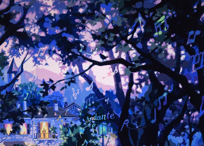 笹倉鉄平「ヴァイオリンの森に」シルクスクリーン版画 拡大画像2