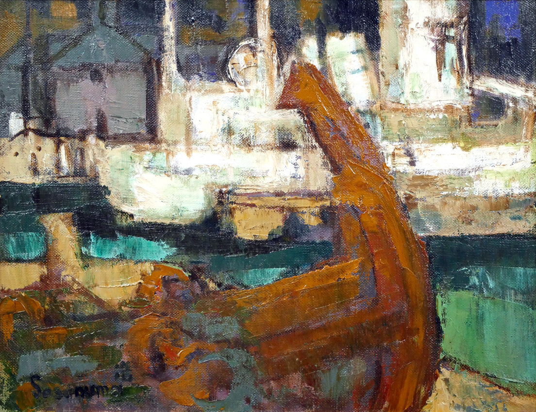 笹沼浩平「錨と舩(渡欧記念個展出品作)」油絵・F6号 作品全体拡大画像