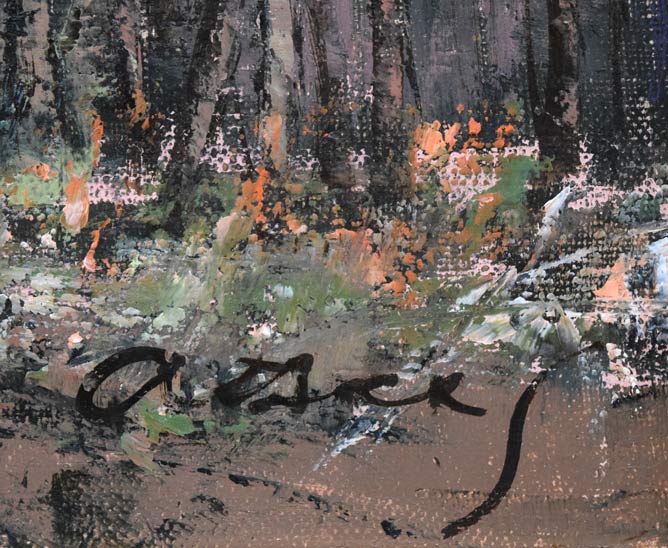 佐藤あつ子「兜造りの家(さがえ)」油絵・P8号 サイン拡大画像