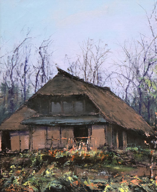 佐藤あつ子「兜造りの家(さがえ)」油絵・P8号 拡大画像1