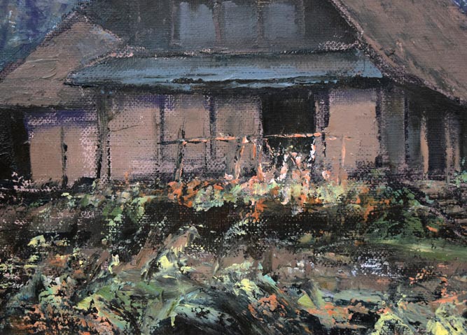 佐藤あつ子「兜造りの家(さがえ)」油絵・P8号 拡大画像4