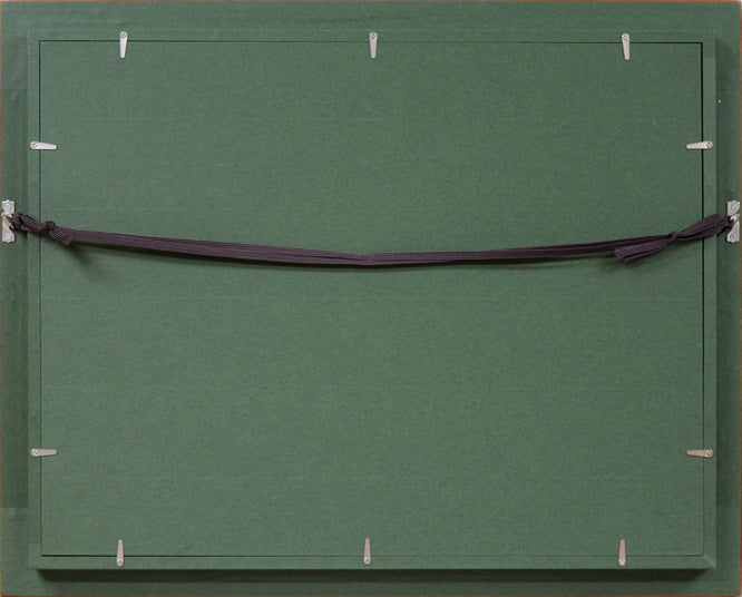 佐藤あつ子「兜造りの家(さがえ)」油絵・P8号 額縁裏側画像