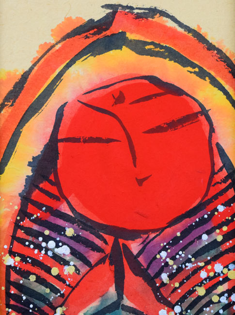 佐藤勝彦「無事(安心していいよ)」肉筆墨彩画 拡大画像1