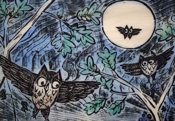 佐藤国男「かしわばやしの夜(めくらぶどう)」木版画に裏彩色 拡大画像4