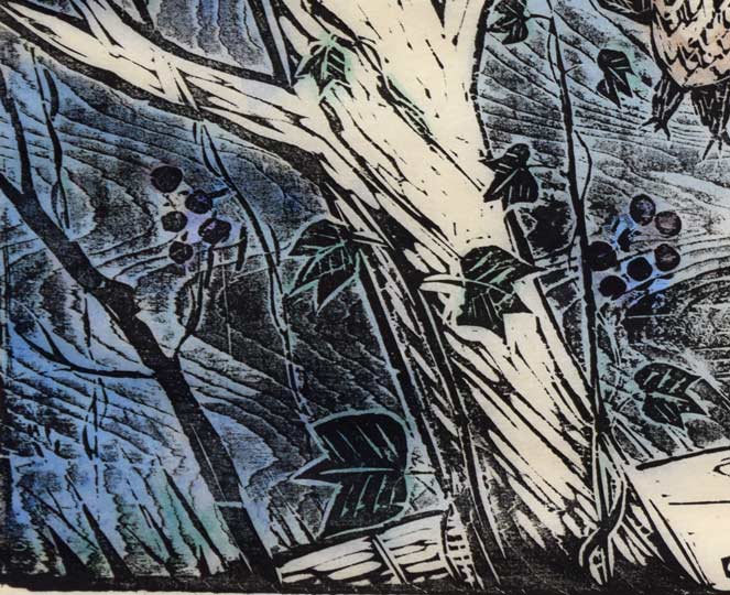 佐藤国男「かしわばやしの夜（めくらぶどう）」木版画に裏彩色　拡大画像5