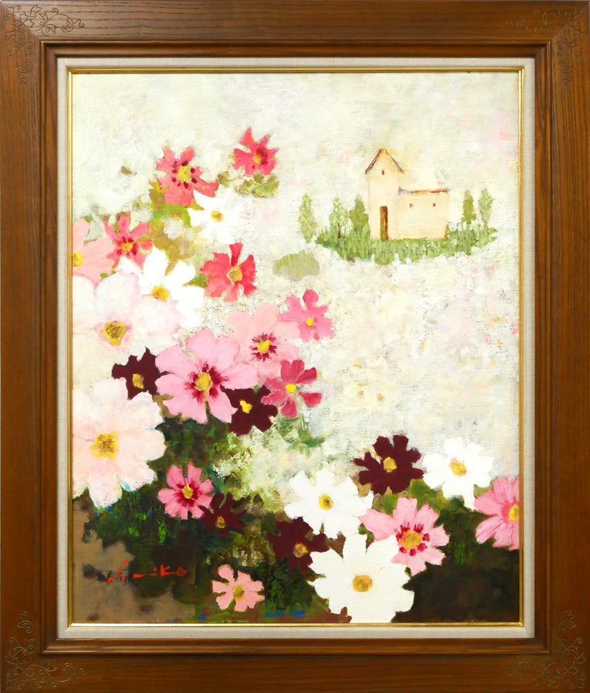 猿渡暁子「教会の庭で」油絵・F15号