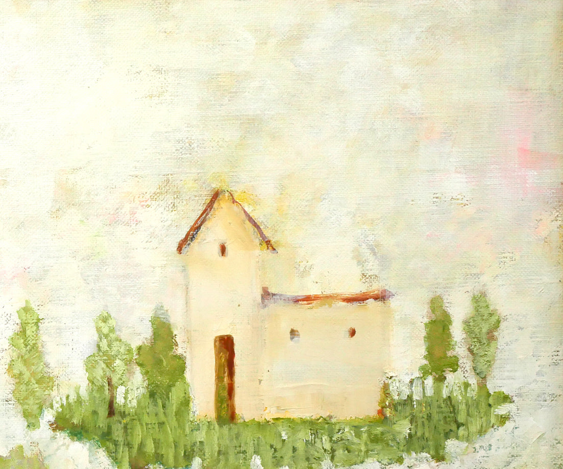 猿渡暁子「教会の庭で」油絵・F15号 拡大画像2