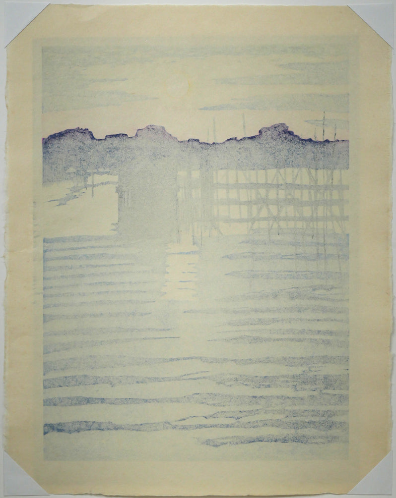 関野準一郎「小川原湖」木版画 作品シート裏側画像