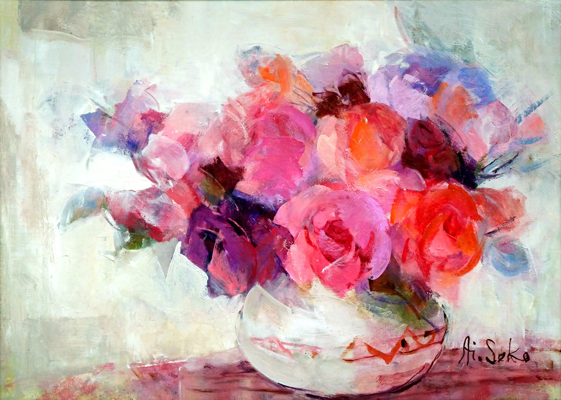 瀬古愛「薔薇」油絵・F4号 作品全体画像