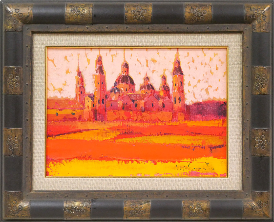 芹田英治「寺院(スペイン「NEW YORKにて」)」油絵・F4号