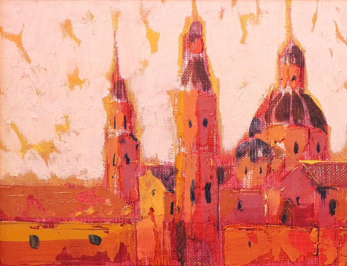 芹田英治「寺院(スペイン「NEW YORKにて」)」油絵・F4号 拡大画像1