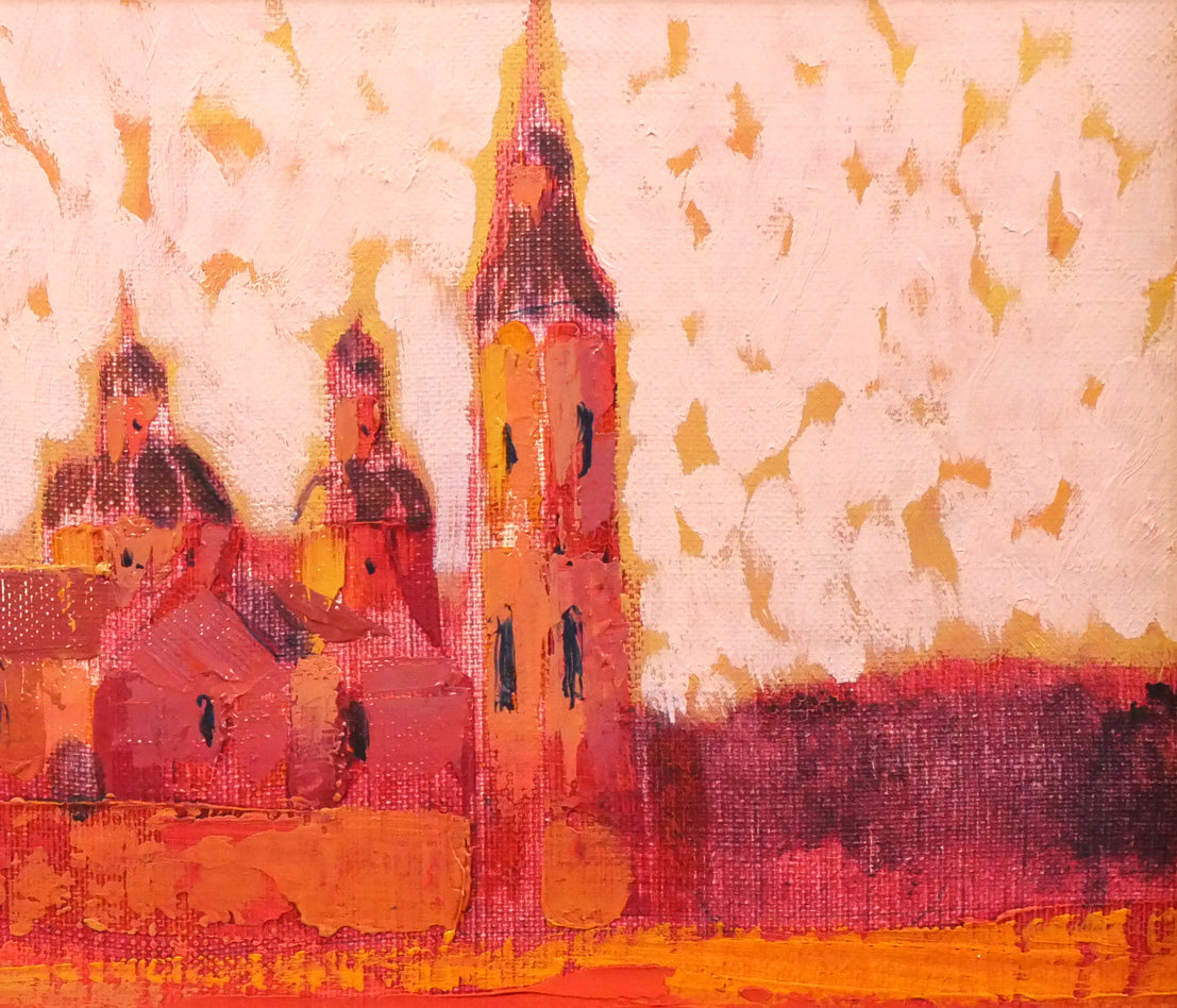 芹田英治「寺院(スペイン「NEW YORKにて」)」油絵・F4号 拡大画像3