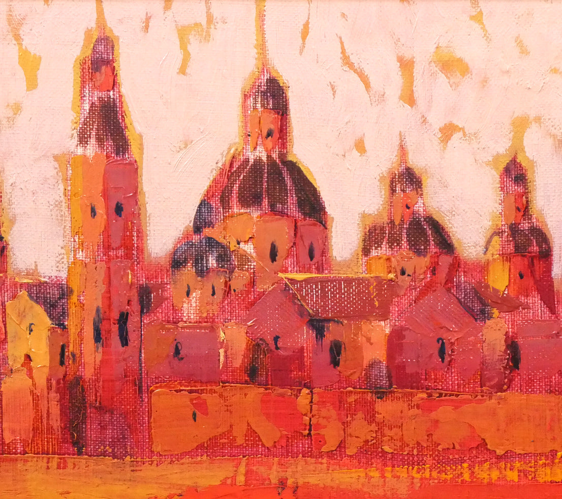 芹田英治「寺院(スペイン「NEW YORKにて」)」油絵・F4号 拡大画像2