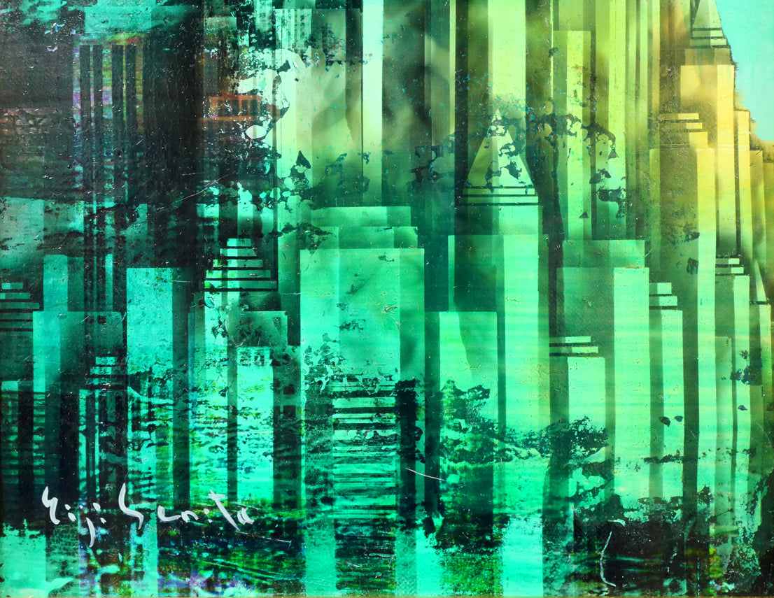 芹田英治「城砦マンハッタン」油絵・F4号 拡大画像4