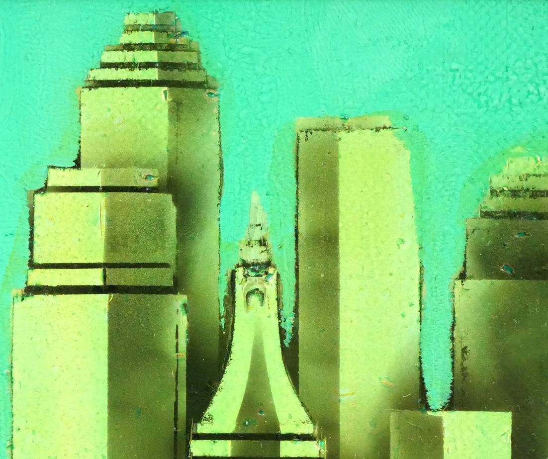 芹田英治「城砦マンハッタン」油絵・F4号 拡大画像2