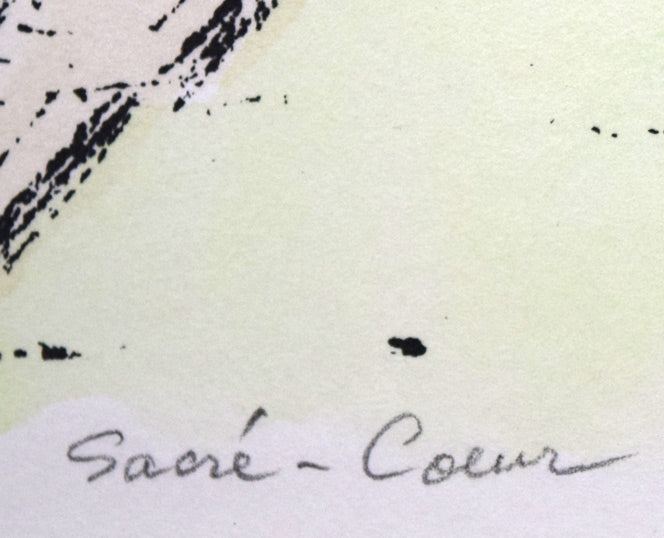 渋谷栄一「サクレクール寺院(パリ)」リトグラフに手彩色 タイトル部分