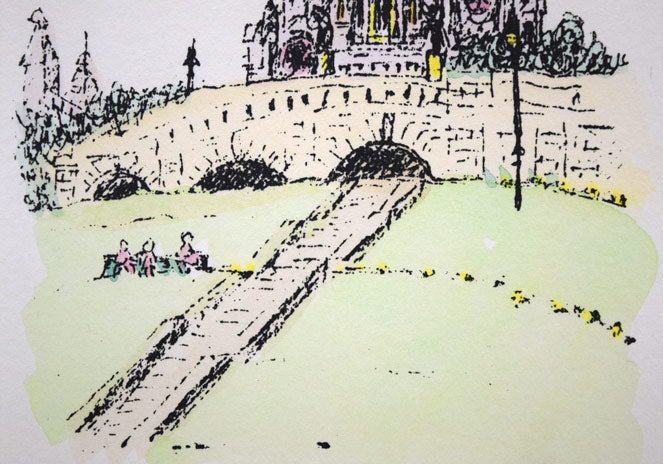 渋谷栄一「サクレクール寺院(パリ)」リトグラフに手彩色 拡大画像5