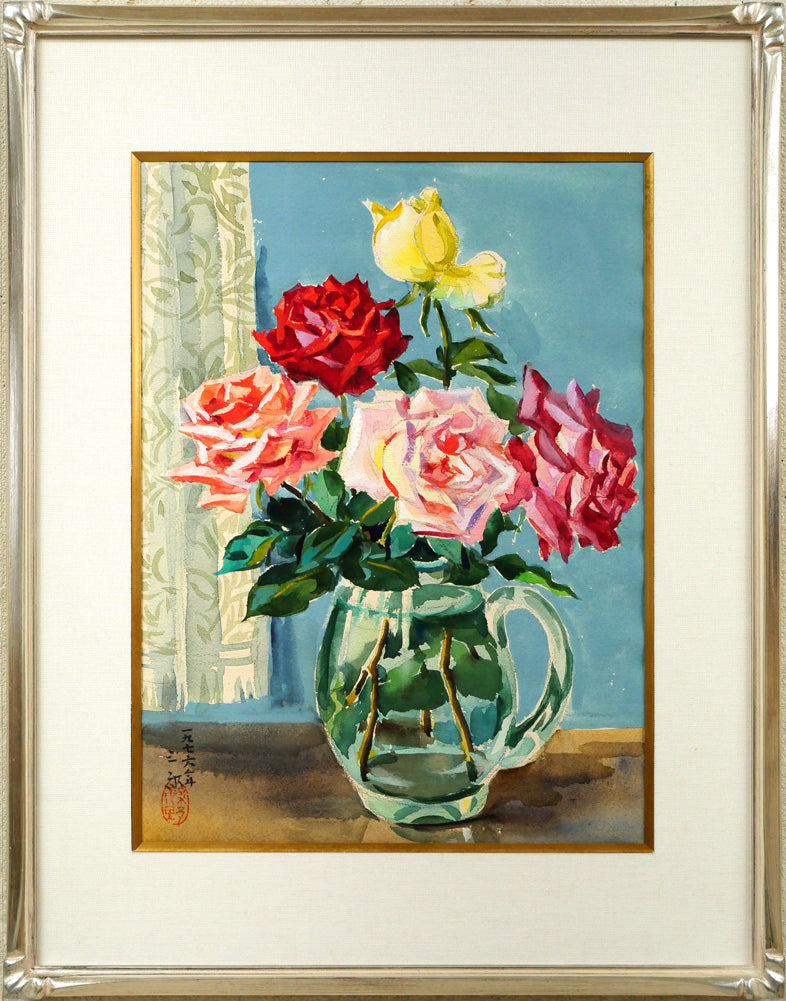 繁野三郎「薔薇」水彩画・6号小