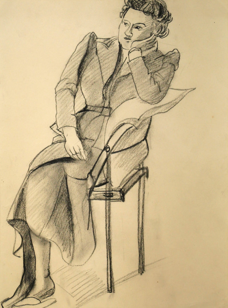 繁野三郎「女性像」コンテデッサン・5号 作品全体画像