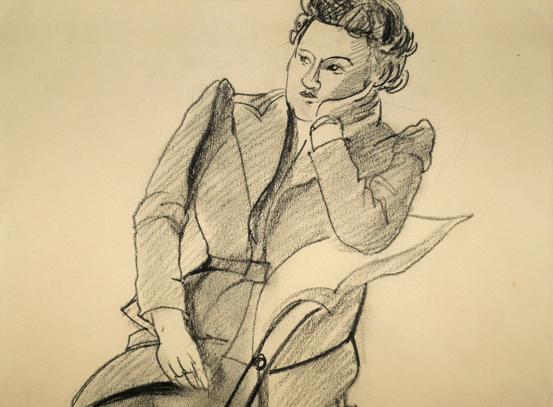 繁野三郎「女性像」コンテデッサン・5号 拡大画像1