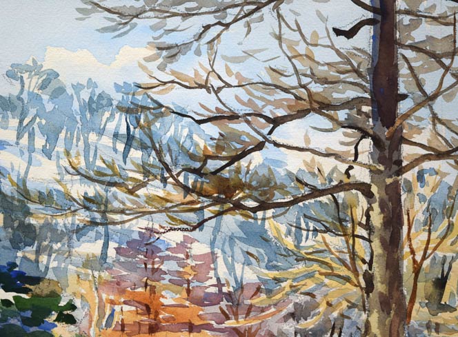 繁野三郎「円山待春(札幌)」水彩画・8号 拡大画像2