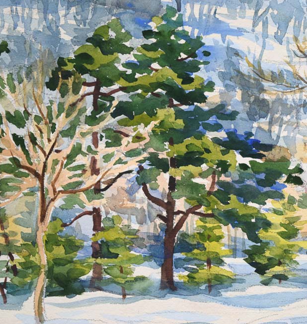 繁野三郎「円山待春(札幌)」水彩画・8号 拡大画像3