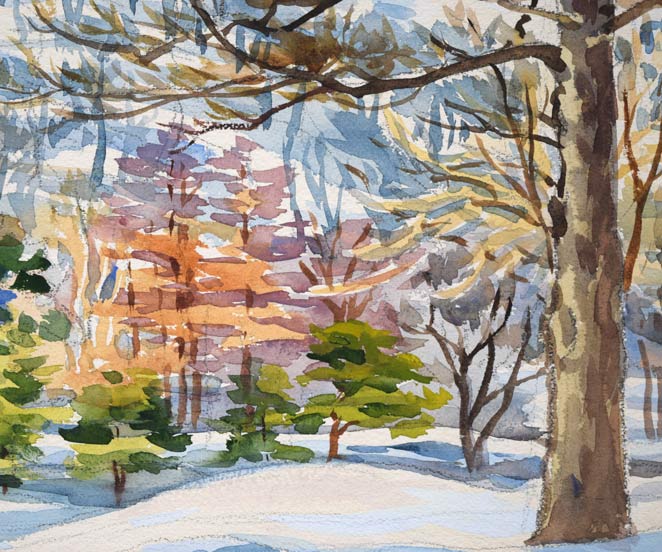 繁野三郎「円山待春(札幌)」水彩画・8号 拡大画像4