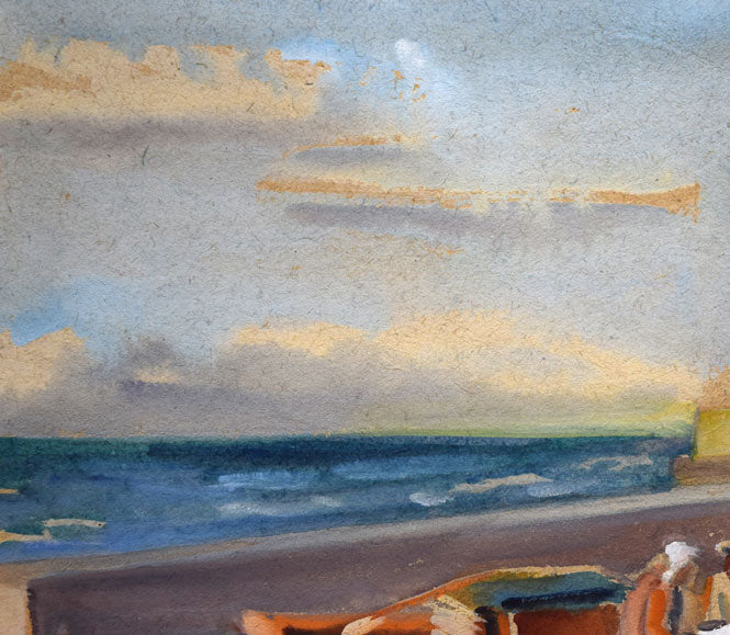 繁野三郎「港風景」水彩画・5号 拡大画像1