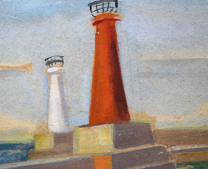 繁野三郎「港風景」水彩画・5号 拡大画像2