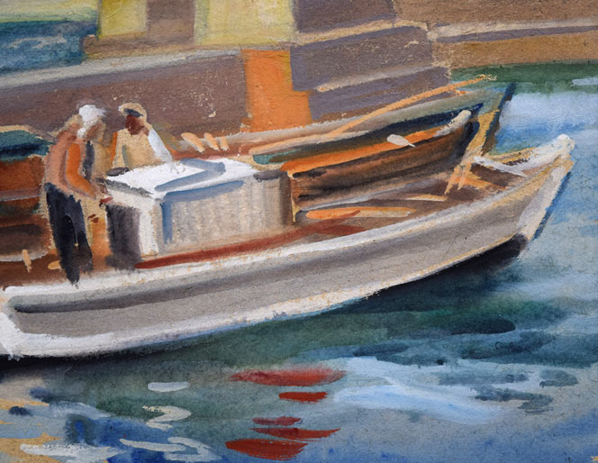 繁野三郎「港風景」水彩画・5号 拡大画像5