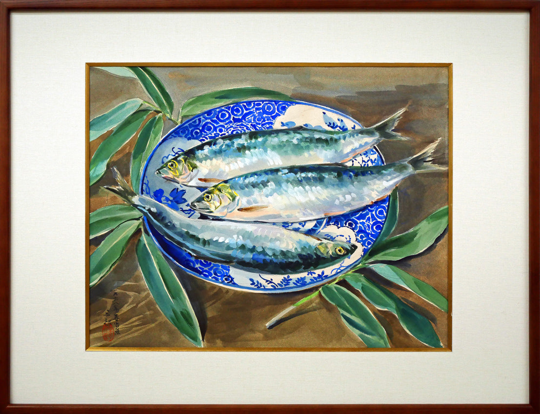 繁野三郎「春告魚(ニシン)」水彩画・8号