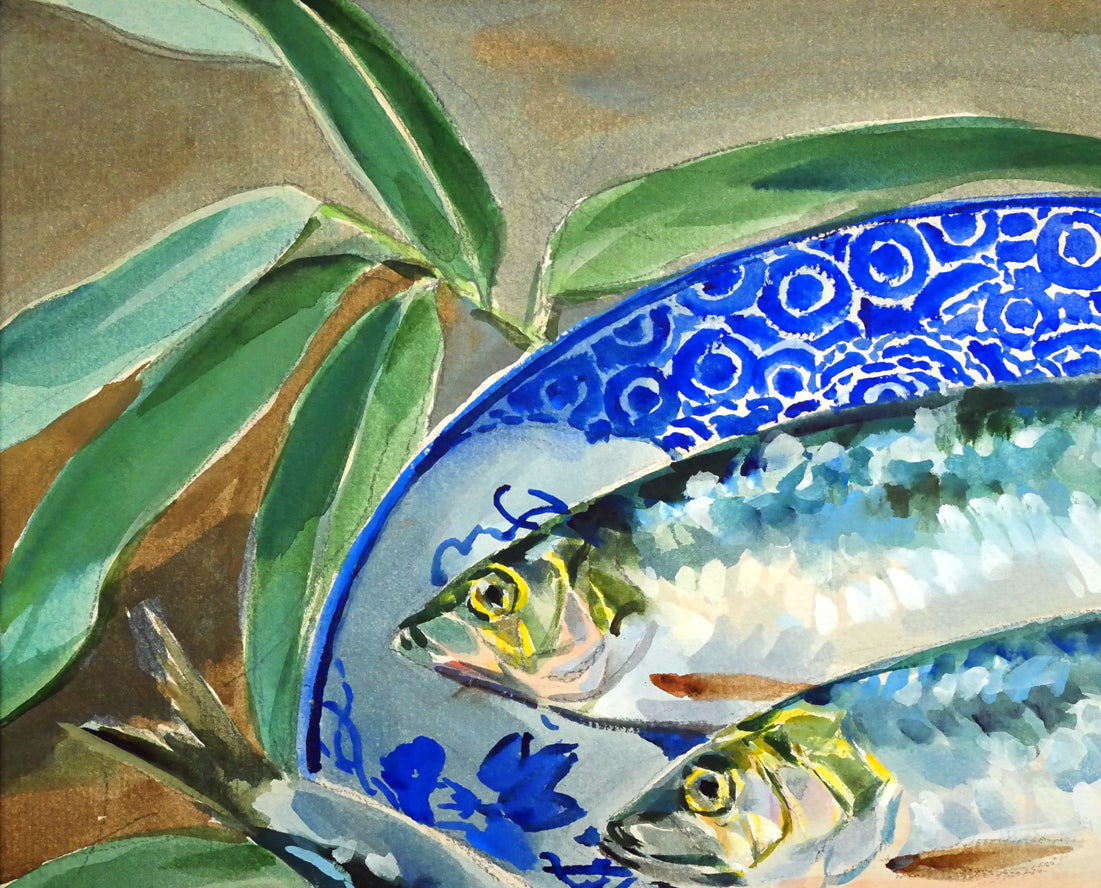 繁野三郎「春告魚(ニシン)」水彩画・8号 拡大画像1