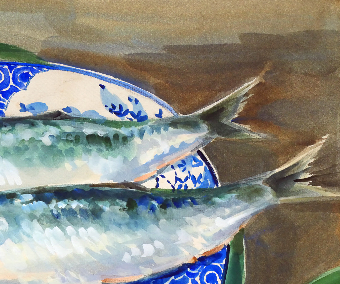 繁野三郎「春告魚(ニシン)」水彩画・8号 拡大画像3