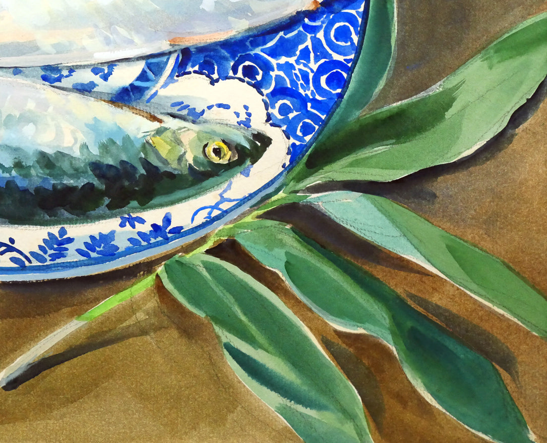 繁野三郎「春告魚(ニシン)」水彩画・8号 拡大画像5