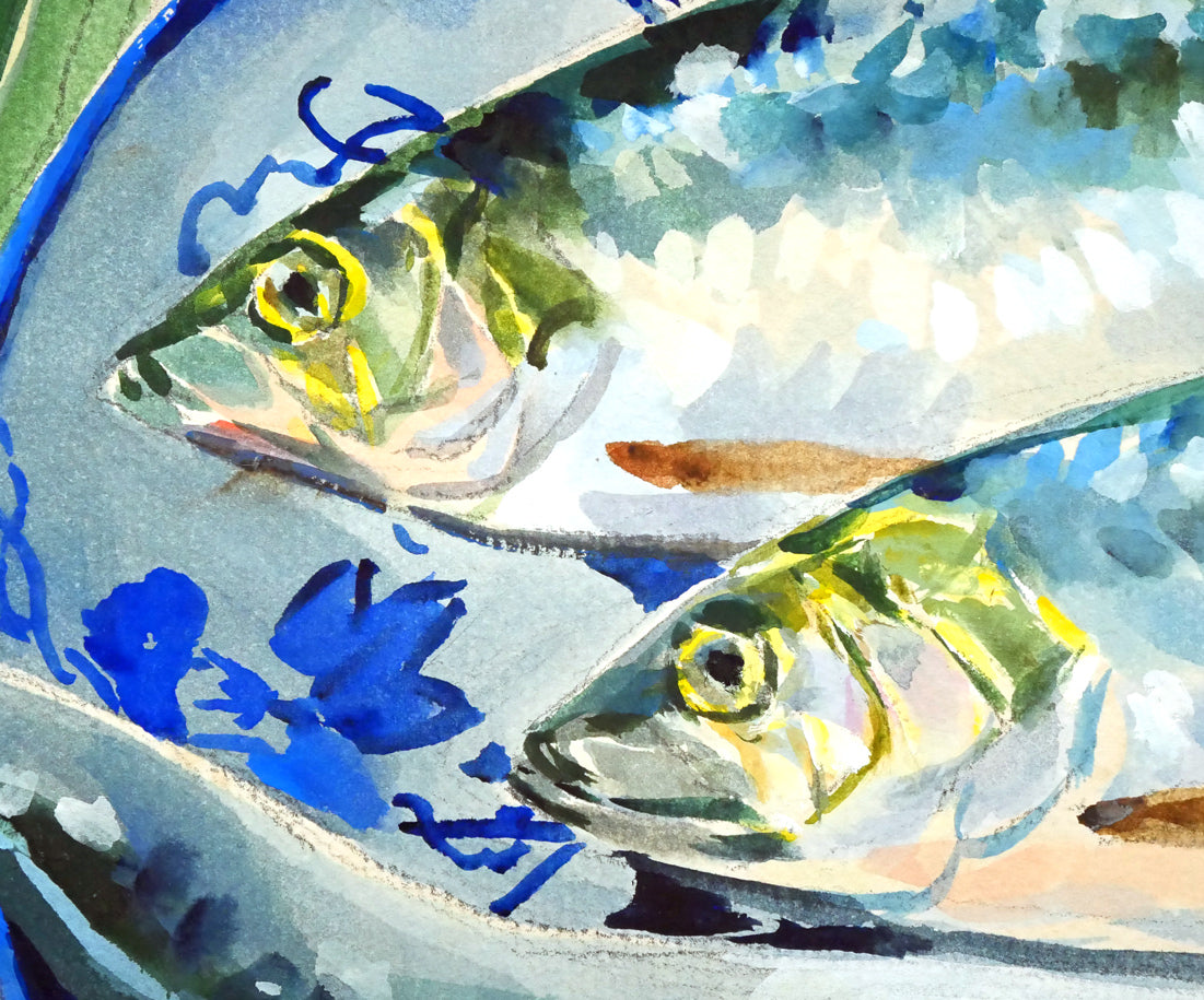 繁野三郎「春告魚(ニシン)」水彩画・8号 拡大画像2
