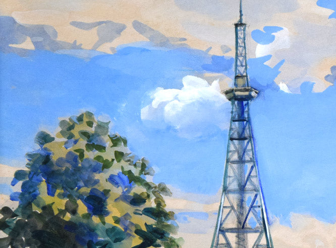 繁野三郎「さっぽろテレビ塔(大通公園)」水彩画・10号 拡大画像1