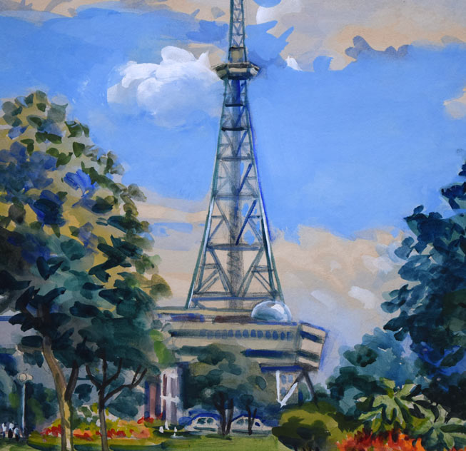 繁野三郎「さっぽろテレビ塔(大通公園)」水彩画・10号 拡大画像5