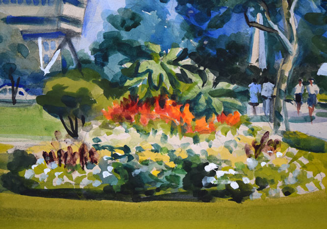 繁野三郎「さっぽろテレビ塔(大通公園)」水彩画・10号 拡大画像7