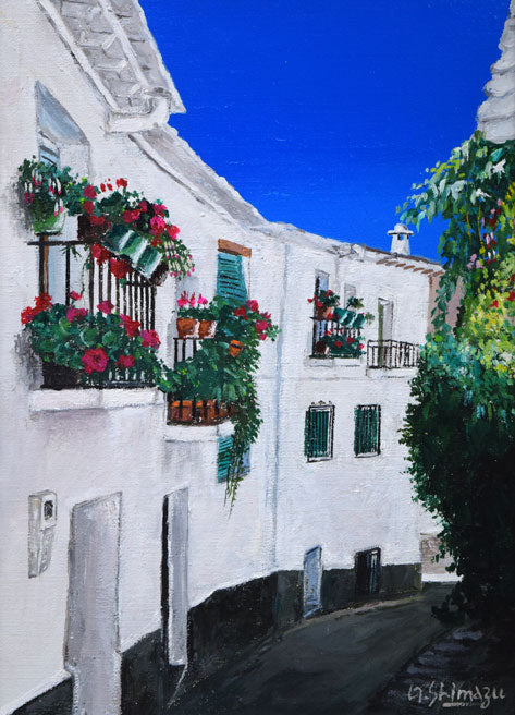 島津豪亮「白壁の街並み（スペイン）」油絵・F4号　作品全体拡大画像