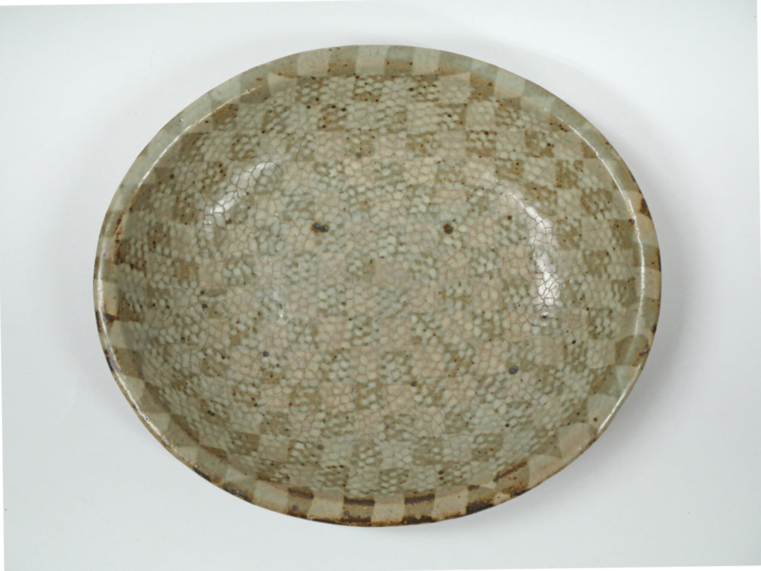 島岡達三「地釉練上象嵌縄文楕円皿」益子焼・共箱 全体画像4