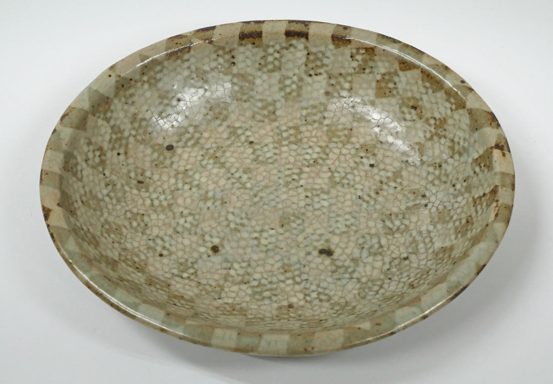 島岡達三「地釉練上象嵌縄文楕円皿」益子焼・共箱 全体画像5