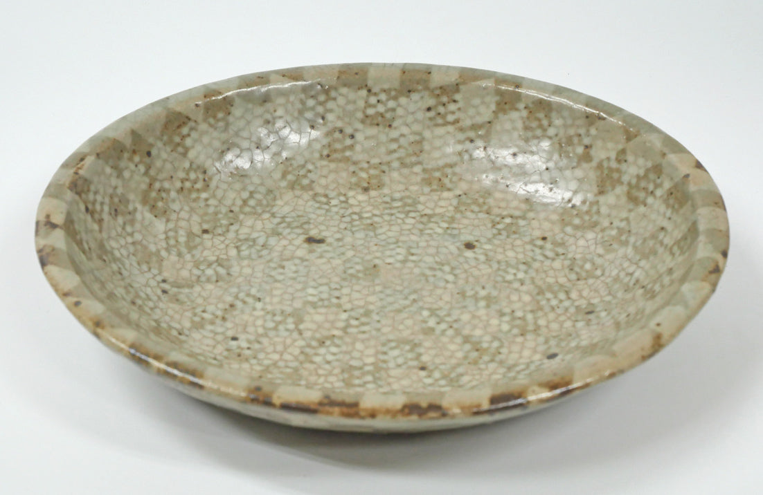 島岡達三「地釉練上象嵌縄文楕円皿」益子焼・共箱 全体画像2