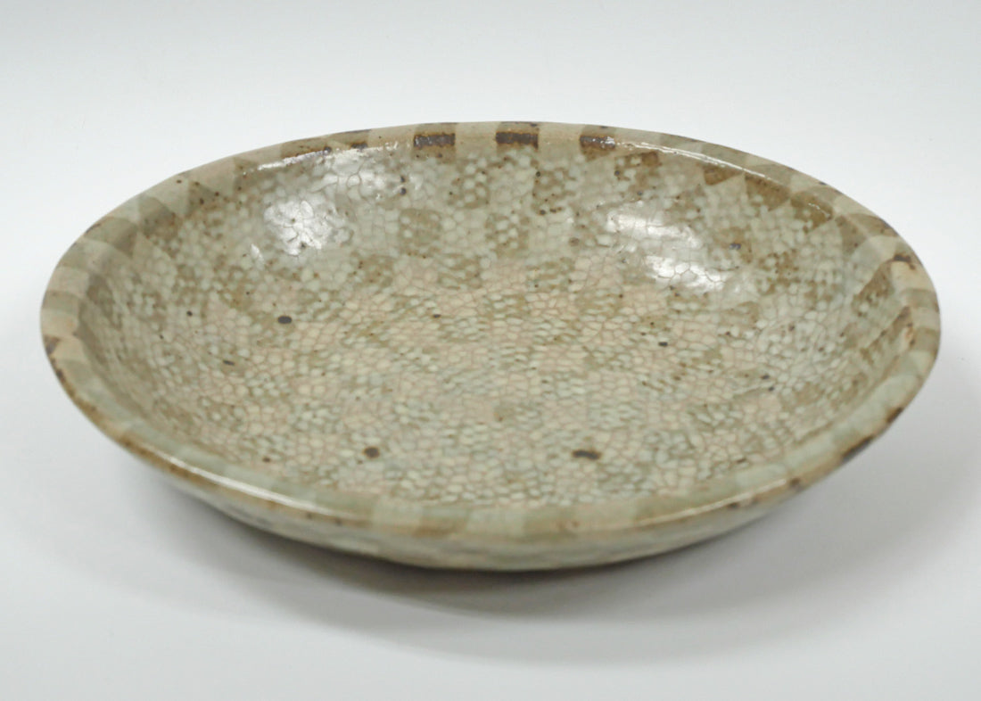 島岡達三「地釉練上象嵌縄文楕円皿」益子焼・共箱 全体画像3