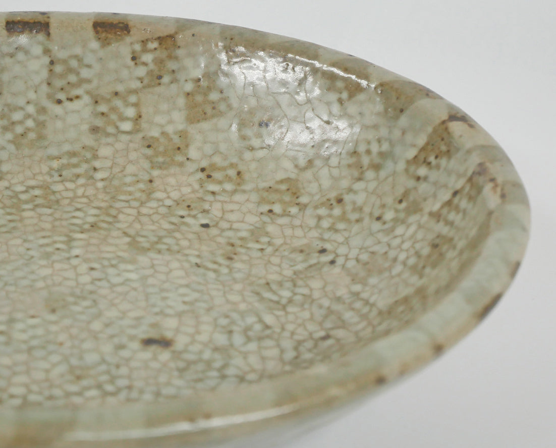 島岡達三「地釉練上象嵌縄文楕円皿」益子焼・共箱